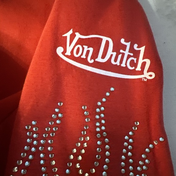 Von Dutch Red Cropped Embellished Hoodie Size XLARGE - Picture 9 of 16